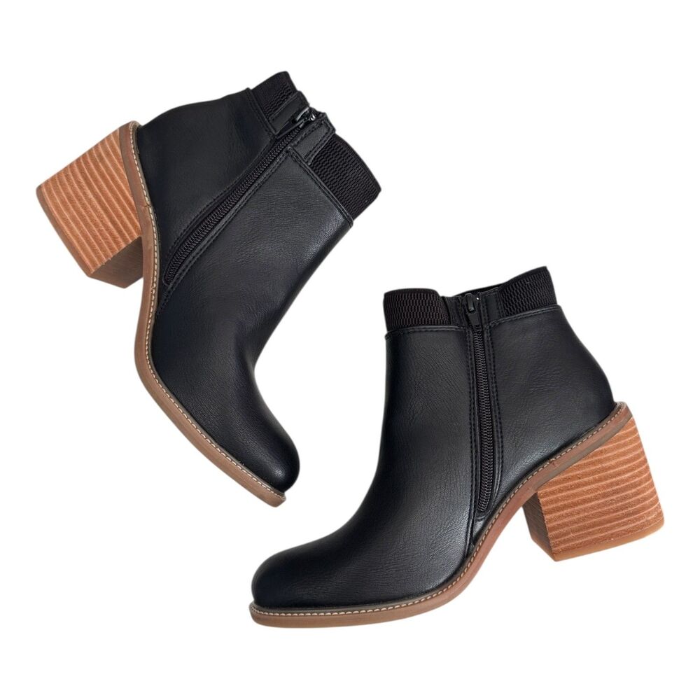 Korks Clove Women's Size 7.5 Black Ankle Block Heel Bootie Zip Stretch Casual - Picture 3 of 9